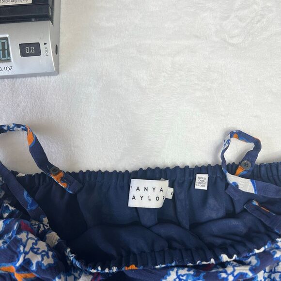 Tanya Taylor Blue Silk Floral Cold Shoulder Midi Dress 6 Women - Picture 8 of 11